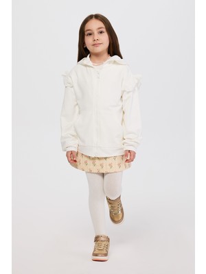 Panço Kız Çocuk Fermuarlı Ekru Sweatshirt