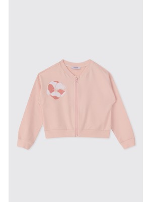 Panço Kız Çocuk Baskılı Pembe Sweashirt