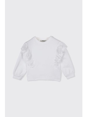 Panço Kız Bebek Fisto Detaylı Beyaz Sweatshirt