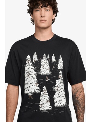 Nike Jordan Brooklyn Holiday Crew Mens Black Tee Grafik Baskılı Pamuklu Erkek Tişört Siyah