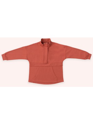 Panço Kız Çocuk Cep Detaylı Nar Sweatshirt
