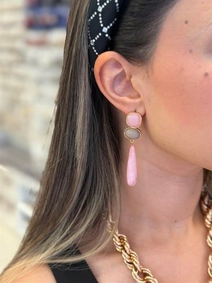 Melonika Taşlı Küpe - Pembe Mlnk