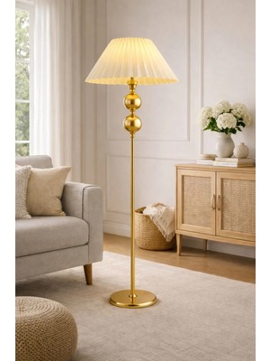 Venüs Nova Venüs Vega Iki Top | Modern Gold Metal Lambader | Krem Kısa Kırma Pvc Başlık | Ayaklı Aydınlatma