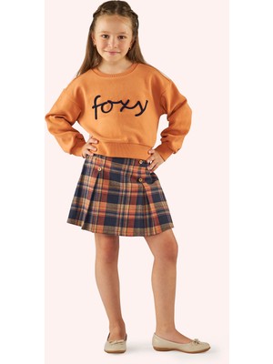 Panço Kız Çocuk Nakış Detaylı Kiremit Sweatshirt