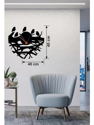 TeknoKapsül Dallarda Kuşlar Tasarım Ahşap Duvar Saati - 40X40 cm Dekoratif Saat