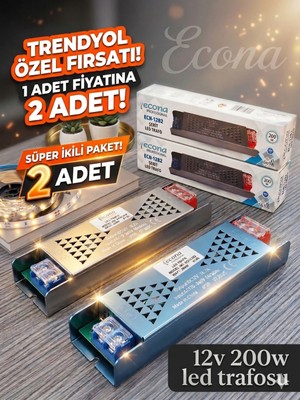 Econa 12V 200W 16,5 A Şerit LED Trafosu 15 mt LED Için(2 Adet Fiyatı)