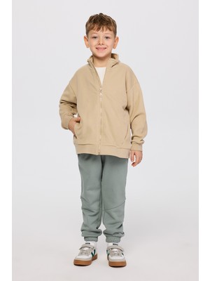 Panço Erkek Çocuk Fermuarlı Bej Sweatshirt