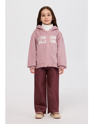 Panço Kız Çocuk Fermuarlı Pudra Sweatshirt