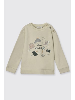 Panço Erkek Bebek Yumuşak Dokulu Baskılı Yeşil Sweatshirt
