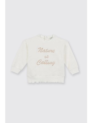 Panço Kız Bebek Nakış Detaylı Ekru Sweatshirt