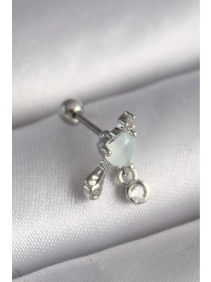 TeknoKapsül 316L Çelik Gümüş Renk Beyaz Minelik Kalp Sallantı Zirkon Taş Detay Tragus Piercing