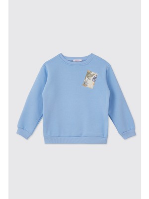Panço Kız Çocuk Mavi Sweatshirt