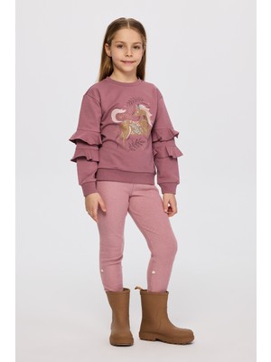 Panço Kız Çocuk Baskı Detaylı Mürdüm Sweatshirt