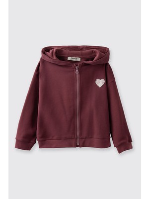 Panço Kız Bebek Kapüşonlu Kalp Apikeli Fermuarlı Yumuşak Dokulu Sweatshirt
