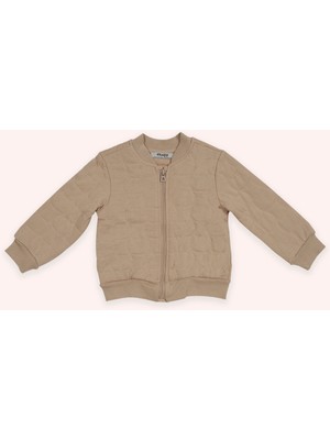 Panço Kız Bebek Kedi Kapitoneli Fermuarlı Bej Sweatshirt