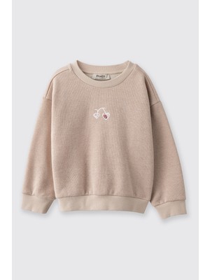 Panço Kız Bebek Sim Detaylı Nakışlı Bej Sweatshirt