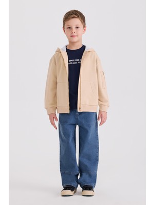 Panço Erkek Çocuk Fermuarlı Bej Sweatshirt