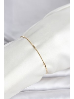 Renas Store cm 14K Gold Renk Barlı Yılan Zincir Model Kadın Bileklik 5886