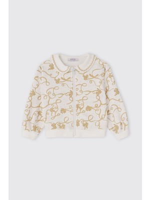 Panço Kız Bebek Fermuarlı Beyaz Sweatshirt
