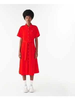 Lacoste Kadın Flare Fit Polo Yaka Kırmızı Elbise EF7923, 36