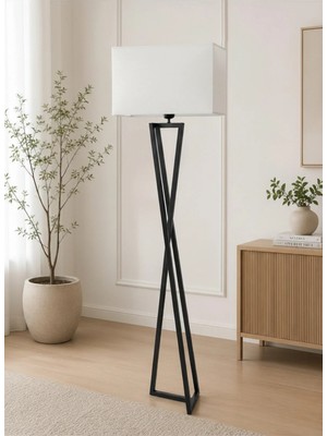 Venüs Nova Venüs Gatria | Modern Mat Siyah Metal Lambader | Siyah Kare Kumaş Başlık | Ayaklı Aydınlatma