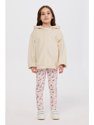 Panço Kız Çocuk Fermuarlı Kalp Detaylı Bej Sweatshirt