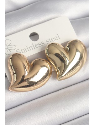 Renas Store Pirinç Gold Renk Bomba Kalp Model Kadın Küpe 5886