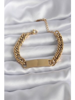 Renas Store 316L Çelik Gold Renk Isim Yazılabilir Plaka Model Kadın Bileklik 5886