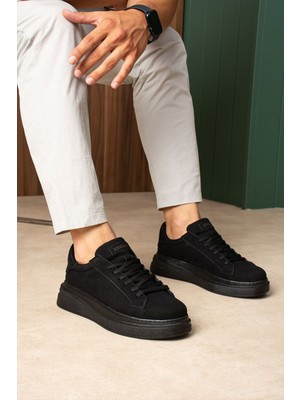Zerenyus ZRC2623 - Yüksek Kalite Luxen Kalın Taban Süet Erkek Sneaker Siyah Süet