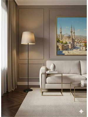 Venüs Nova Venüs Acrux | Modern Siyah Metal Lambader | Hasır Kahve Kumaş Başlık | Ayaklı Aydınlatma