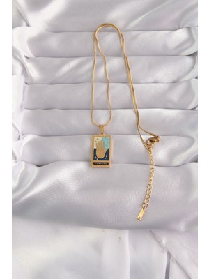 TeknoKapsül 316L Çelik Gold Renk Karışık Mineli El Figür Tarot Kolye