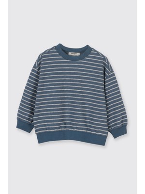 Panço Erkek Bebek Çizgi Desenli Yumuşak Dokulu Petrol Sweatshirt
