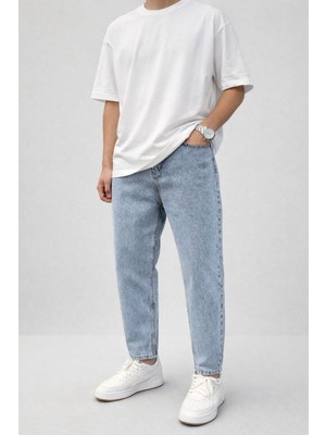 Oray Store Erkek Açık Mavi Boyfriend Jean Pantolon Rahat Kalıp Günlük Denim