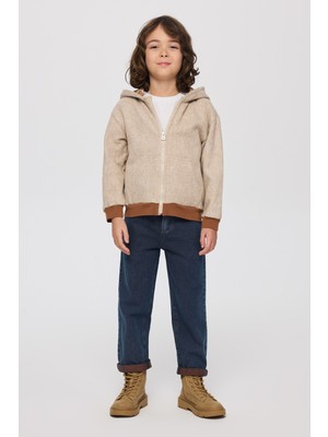 Panço Erkek Çocuk Fermuarlı Bej-Melanj Sweatshirt