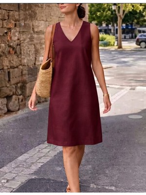 Nake Butik Kadın Düz Kesim Kolsuz Yazlık Midi Elbise