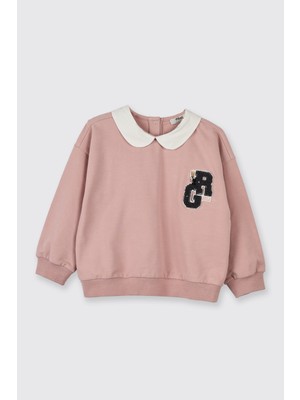 Panço Kız Bebek Bebe Yaka Pembe Sweatshirt