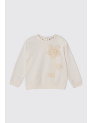 Panço Kız Bebek Aksesuar Detaylı Ekru Sweatshirt