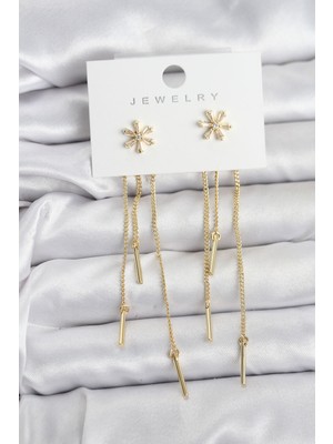Renas Store Çiçek Model Gold Pirinç Sallantılı Kadın Küpe 5886