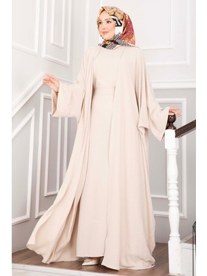 Md Leyli Tesettür Abaya Takım Krem