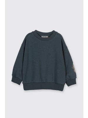 Panço Erkek Bebek Yumuşak Dokulu Petrol Sweatshirt