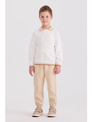 Panço Erkek Çocuk Yaka Detaylı Beyaz Sweatshirt