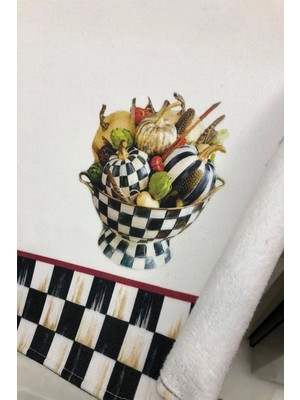 Aymira Home Dekoratif Mutfak Pamuklu Fırın Havlusu Özel Desenli Damalı Model 35X50 cm Yıkanabilir