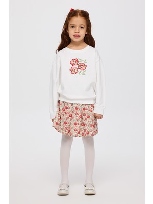 Panço Liberty Kumaş Kalp Nakışlı Kız Çocuk Sweatshirt