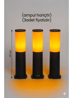 Econa 3 Adet 41 cm Bahçe Yol Aydınlatma, Set Üstü, Duvar Armatürü, Çim,yürüyüş Yolu Aplik,dekoratif Armatür Ampul Hariç