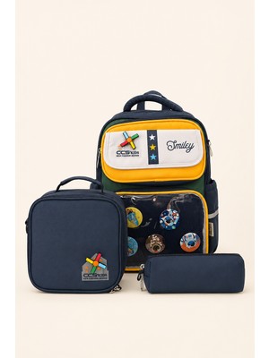 Ççs Ccs Kids Ilkokul Okul Çantası 3'lü Set Beslenme Çantası Kalemlik Erkek Çocuk Lacivert Sarı Ortopedik