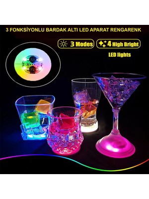 Renas Store Işıklı Yapışkanlı Bardak Altı Aparatı Ledli 3 Modlu 6 cm Çap 1 Adet
