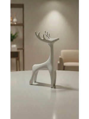 Decorius Geyik Biblo - Beyaz Geyik Biblosu | Modern Dekoratif Geyik Figürü 20cm | Salon, Sehpa, Konsol, TV Ünitesi, Ofis ve Yılbaşı Dekorasyonu İçin Şık Siyah Ev Aksesuarı
