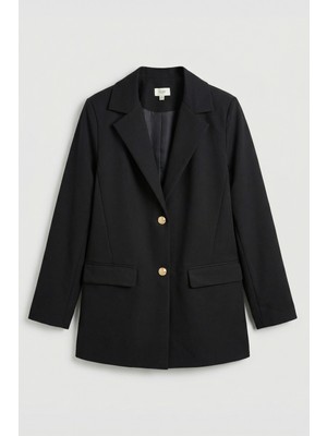 Allday  Siyah Gold Düğmeli Astarlı Blazer Ceket