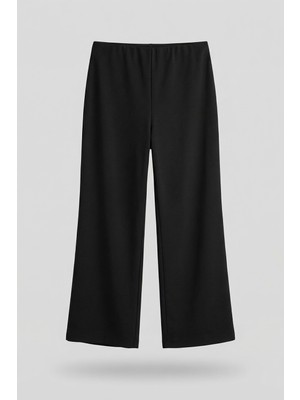 Allday  Siyah Ütü Izi Detaylı Geniş Paça Pantolon