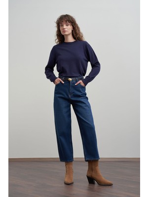 Allday  Mavi Yüksek Bel Mom Paça Kot Pantolon